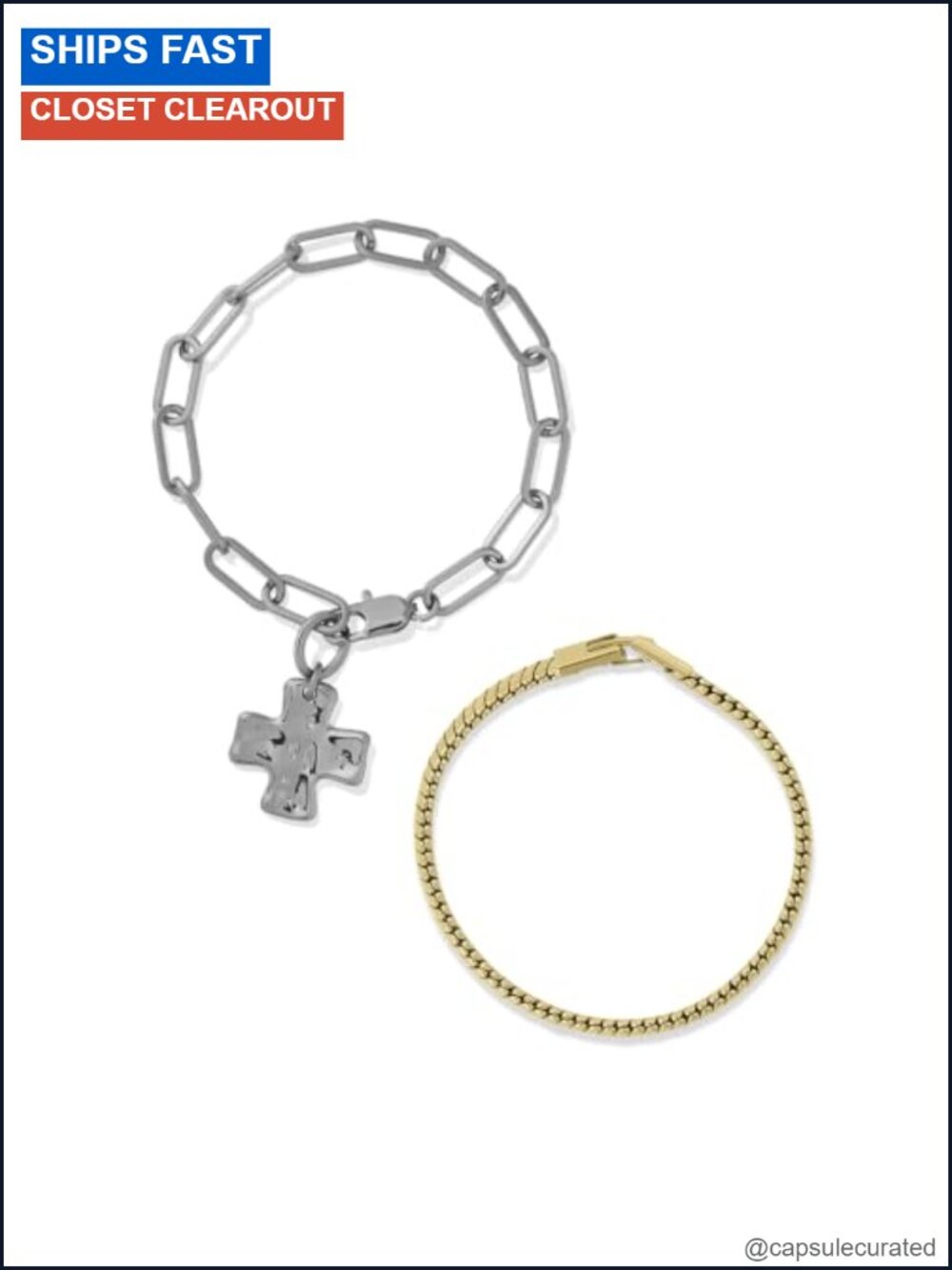 Chunky Cross Bracelet Set Stainless Steel PVD Waterproof Tarnish-Free